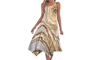 HUNENY Midi Dresses for Women Summer Casual Sleeveless Scoop Neck Sundress Swing Smocked Tank Dress with Pockets