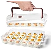 PIUGERU Deviled Egg Containers with Lid, (Set of 2), Plastic Deviled Egg Tray Carrier with Handle for 48 Eggs, Clear Storage 