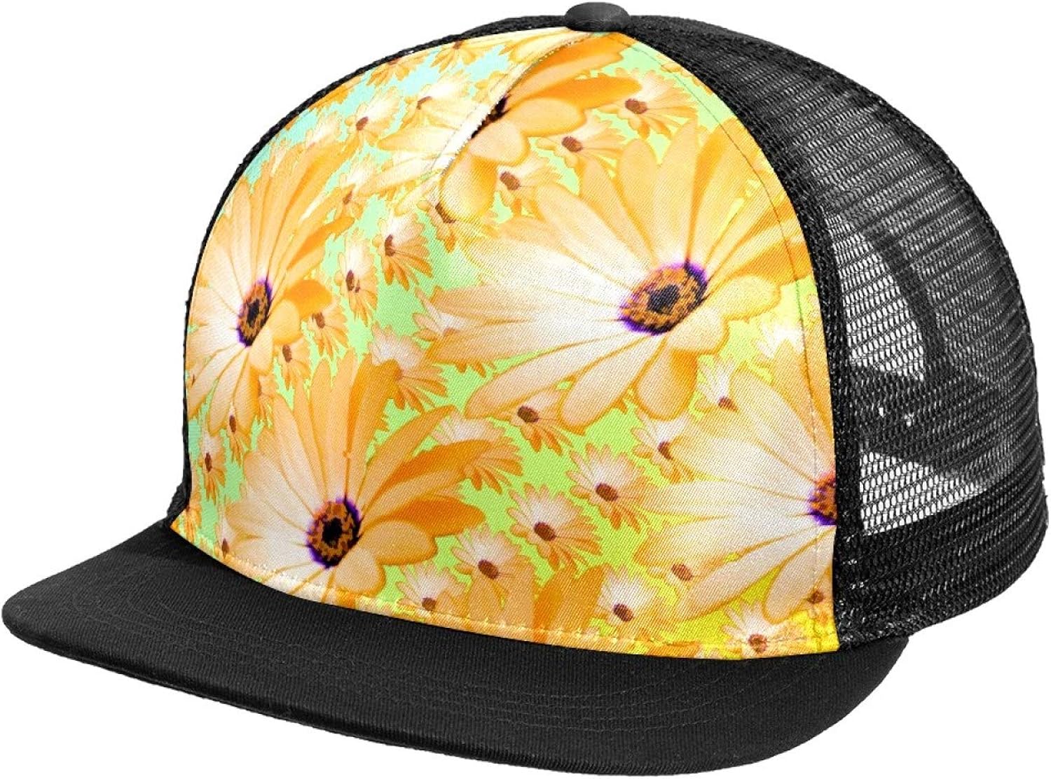 Snapback Caps for Men Flat Bill Hats Vibrant Yellow Sunflower Daisies