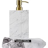 LAGOM HOUSE Marble Soap Dispenser, White Italian Natural Stone Marble Liquid Hand Soap Dispenser Decorative Bottle for Kitchen Bathroom Countertop Gold Stainless Steel Lotion Pump Dispenser