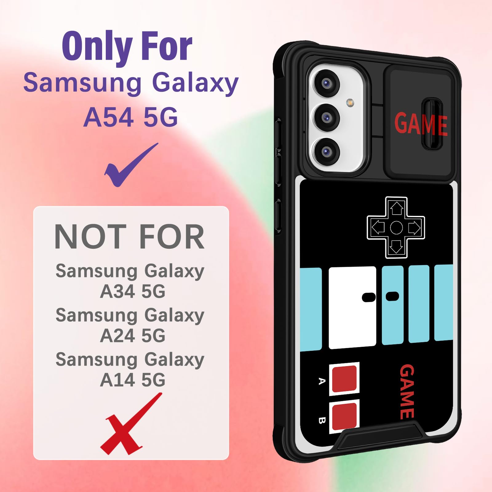Funermei for Samsung Galaxy A54 5G Phone Case - Men Boys Cute Cover Fun Funny Cool for Teens Kids Video Game Unique Design with Camera Cover Ring Stand Funda for Samsung A54 5G Case