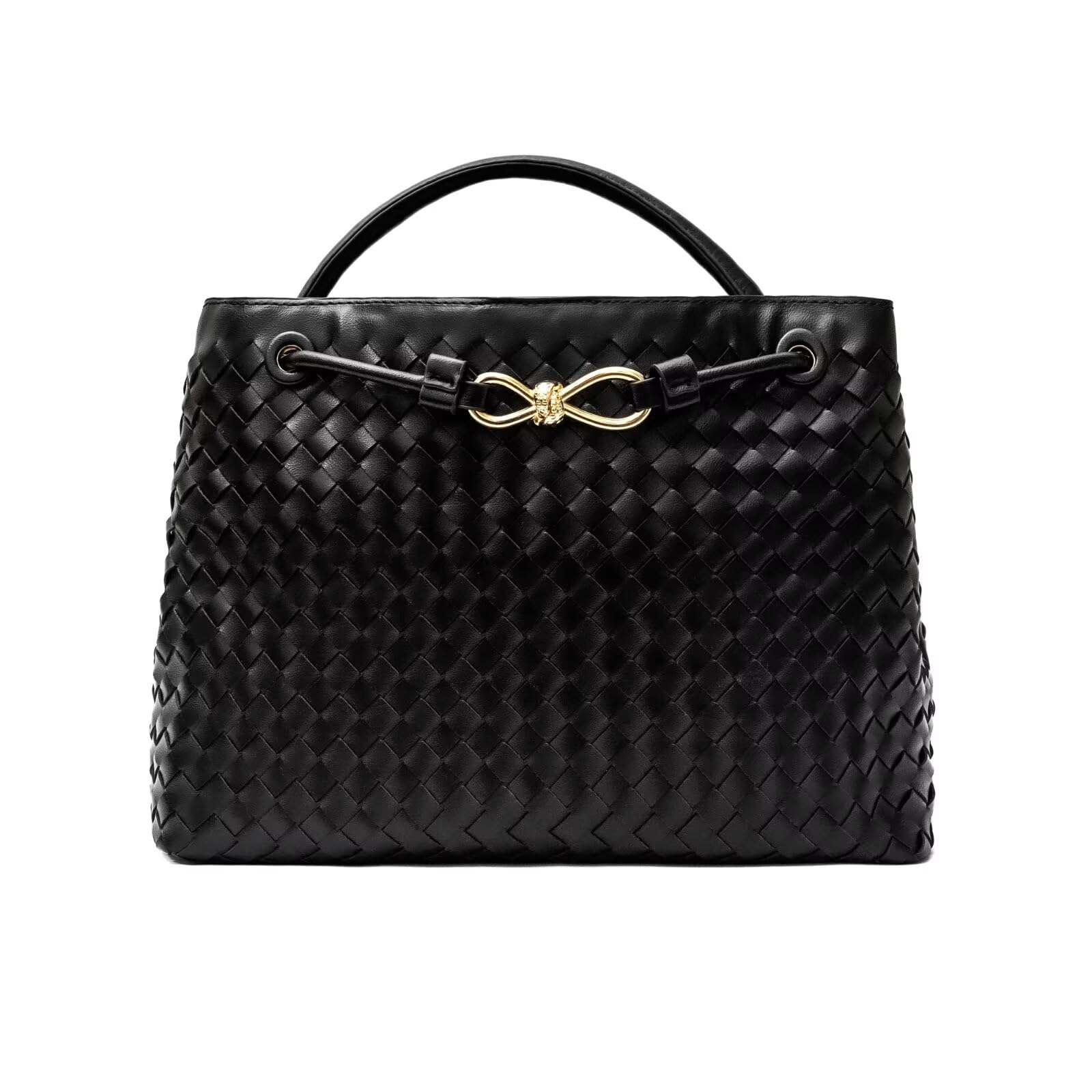 Photo 1 of Woven Vegan Leather Tote Shoulder Bag for Women with Adjustable Shoulder Strap, Casual Woven Handbags for Daily Use & Work, Travel (Black)
