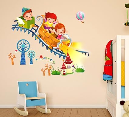 Decals Design Kids Riding Roller Coaster Wall Sticker (PVC Vinyl, 50 cm x 70 cm x 1 cm), Multicolour