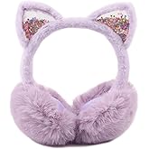 CHUANGLI Fluffy Cat Ear Earmuffs for Women Plush Foldable Cat Ear Muffs Winter Earmuffs Teen Girls Cold Weather Ear Warmers