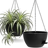 UOUZ 13 Inch 2 Pack Large Self Watering Hanging Planters for Indoor Outdoor Plants, Hanging Plant Pots with Removable 50 Oz Reservoir, Plastic Hanging Basket for Window Porch Garden Balcony, Black