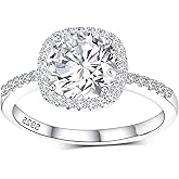 VOLUKA 925 Sterling Silver Simulated Dimond CZ Cubic Zirconia Square Halo Rings for Women Eternity Band Rings Promise Wedding Statement Engagement Rings