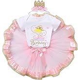 IDOPIP Crown 1st 2nd 3rd Birthday Outfit Baby Girl Shiny Crown Romper Tutu Skirt Headband Clothes for Cake Smash Photo Shoot