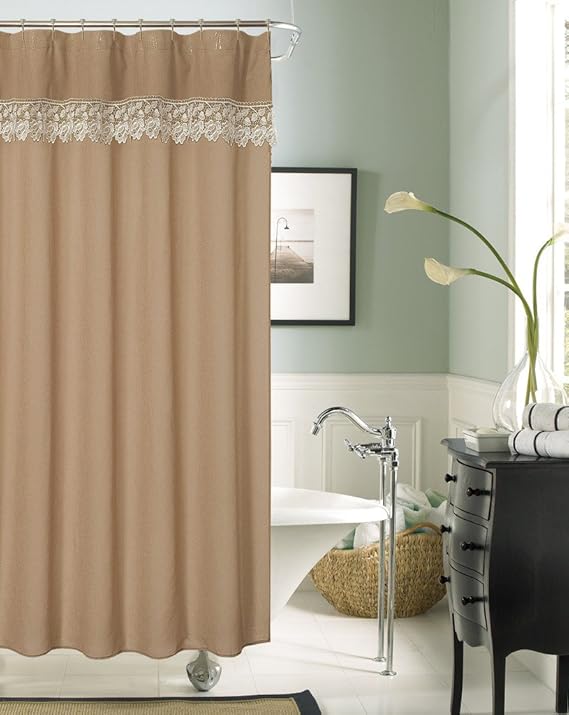 Decorative Lace Trim Linen Mocha Khaki Fabric Shower