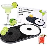 Margarita Salt Rimmer Set, 1 Pack Bar Salt and Sugar Rimmer with Sponge, 2-in-1 Bar Glass Cocktail Rim Set, Dishwasher Safe Black Barware Tools for Margarita Mojitos (Black)