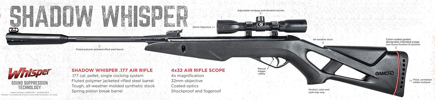 Gamo Shadow Whisper 177 Caliber Break Barrel Air Rifle With Scope