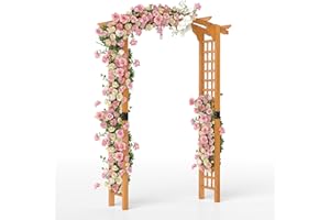 HAPPYGRILL 7.5 FT Garden Arch, Outdoor Wooden Arbor Trellis for Climbing Plants, Wedding Arch for Ceremonies Parties, Solid W
