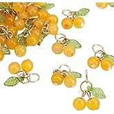 lasuroa 30pcs Yellow Cherry Charms, Cute Glass Yellow Fruit Pendant Charms for Jewelry Making with Loop DIY Accessories for Bracelet Necklace Earrings