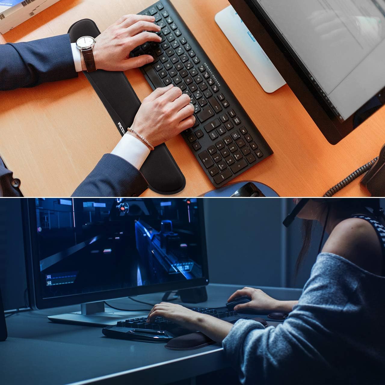 VicTsing Keyboard Wrist Rest Pad & Mouse Wrist Rest, Memory Foam & Superfine Fibre, Easy Typing and Pain Relief for Computer, Laptop, Office, Black : Office Products