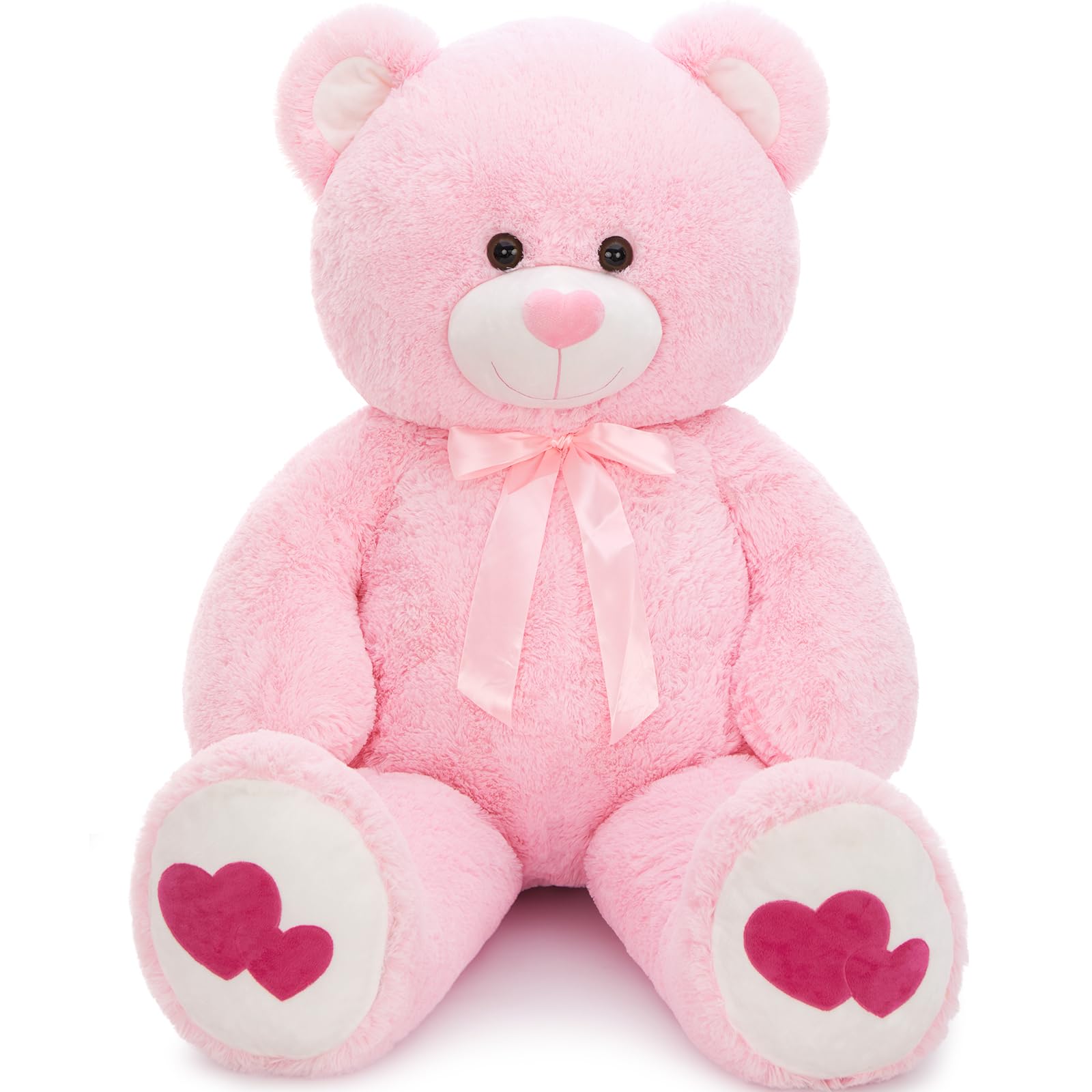 Photo 1 of MaoGoLan Giant Pink Teddy Bear Plush 42",Big Bear Stuffed Animal with Heart Footprints and Heart Nose,Large Valentines Teddy Bear for Girlfriend,Wife,Lover-Anniversary, Birthday,Long Distance