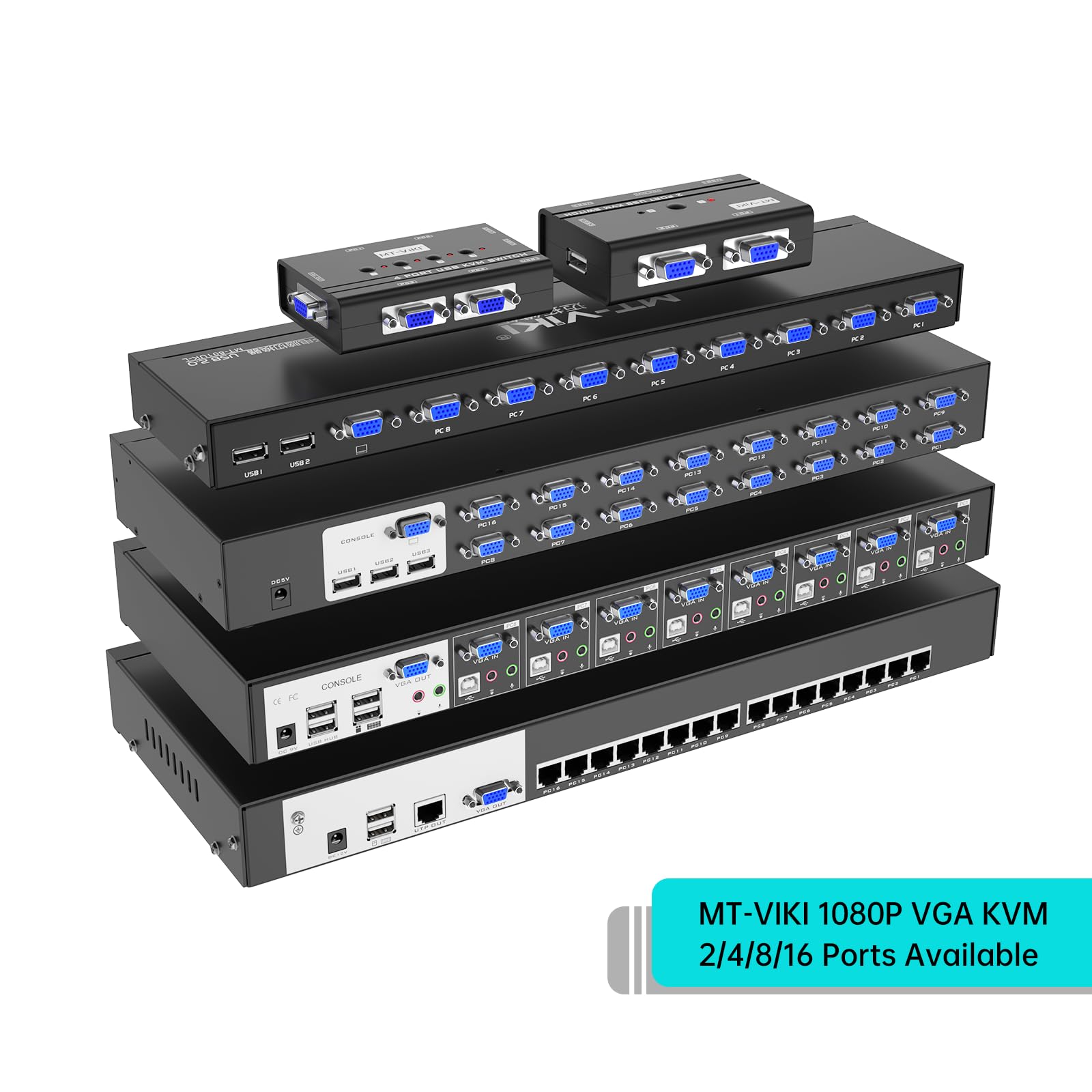 MT-VIKI KVM Switch VGA, 4 Port KVM Switch for 4 Computers Share One Monitor Keyboard Mouse Printer, 3 USB 2.0 Hub, Included 4 VGA KVM Cables