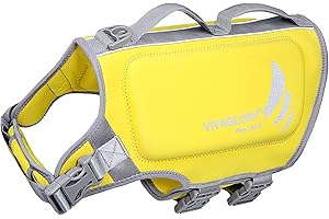 VIVAGLORY Lightweight Dog Life Jacket, Pet Life Preserver Life Vest Skin-Friendly Neoprene for Large Dogs with D-Ring and Quick Release Buckle, Yellow