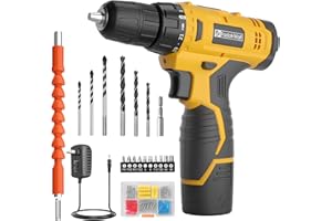 FADAKWALT Cordless Drill Set,12V Power Drill Set with Battery and Charger, Electric Drill Driver/Drill Bits, 3/8'' Keyless Chuck,21+1 Torque Setting, 180 inch-lbs, with LED Electric Drill Set (Yellow)