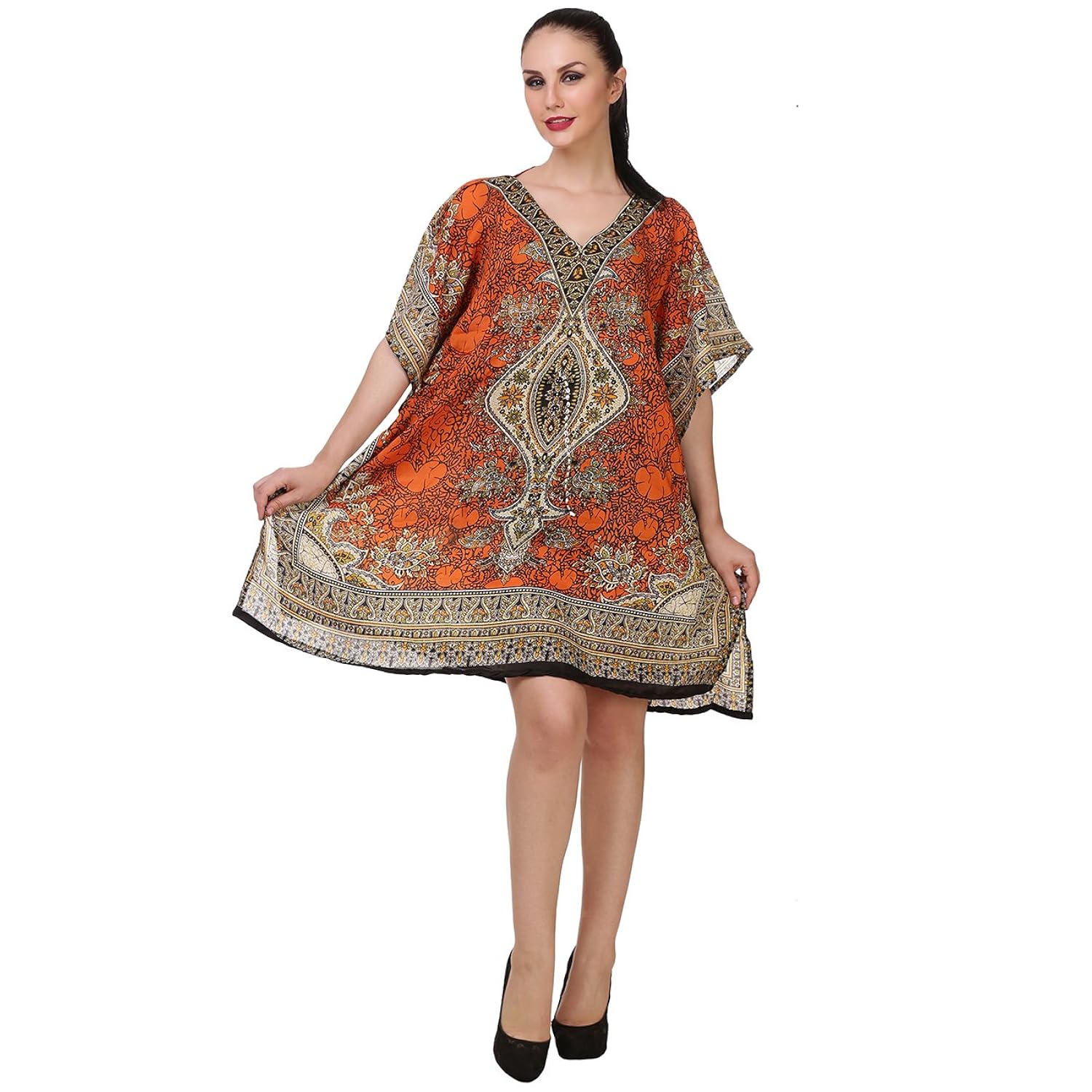 buynewtrend crepe printed short kaftan for women