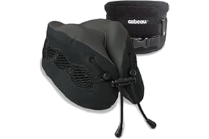 Cabeau Long Haul Flight Cooling Travel Neck Pillow – Evolution Cool – Supportive Memory Foam with Airflow Vents – Compact with Carrying Case (Black)