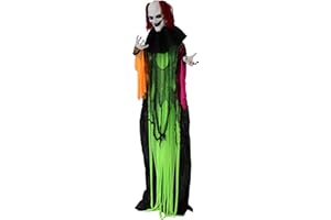 Haunted Hill Farm Life-Size Scary Talking Clown Halloween Animatronic with Motion and Touch Activated Lights and Sounds, Battery Operated Indoor or Covered Outdoor Creepy Halloween Decorations