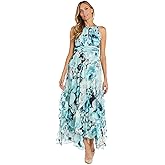 R&M Richards Women's Elegant Halter Neck Floral Chiffon Maxi Dress | Sleeveless Flowy A-line Daytime Casual Style