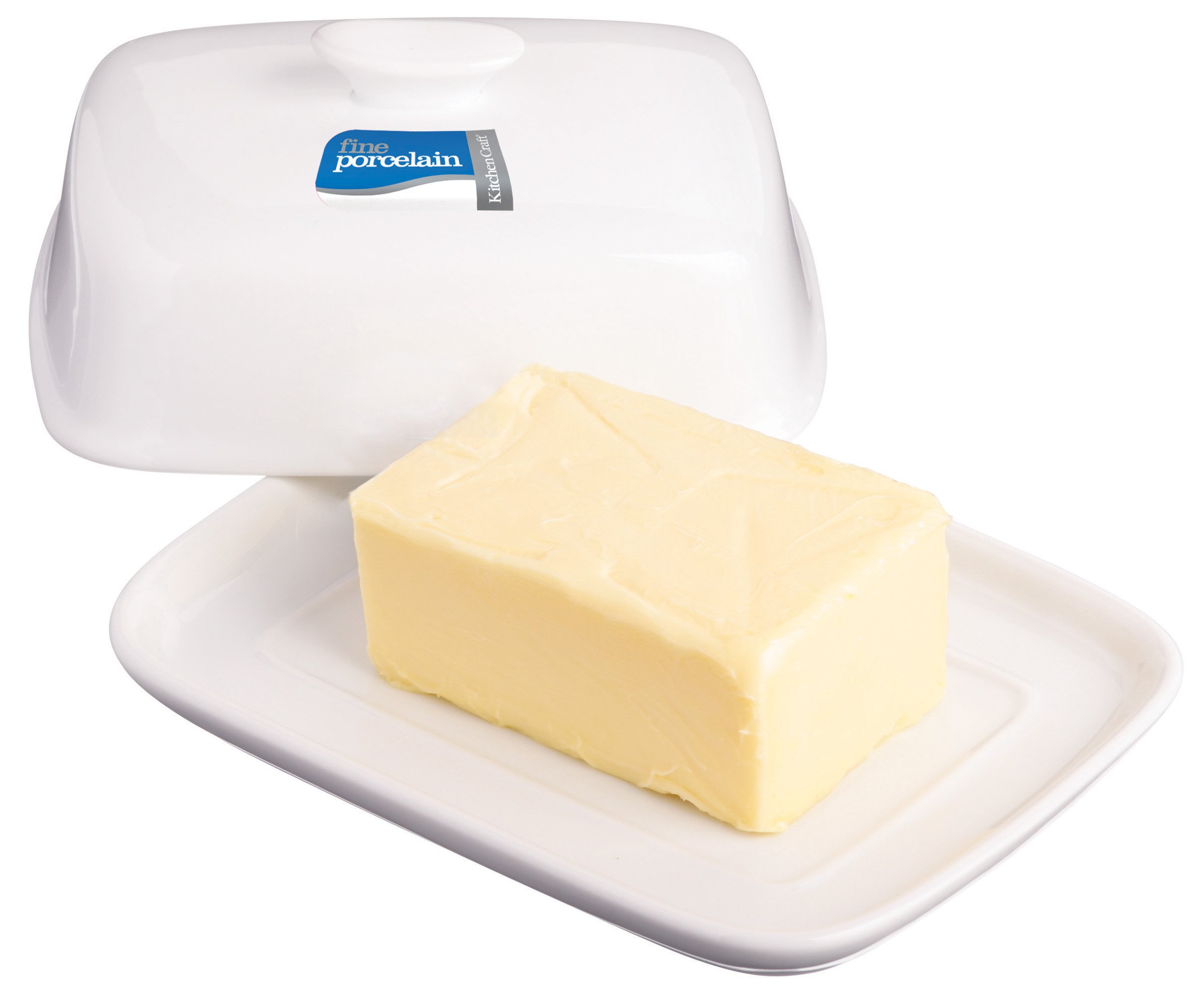 KitchenCraft White Porcelain Butter Dish with Lid, 19 x 14 x 7.5 cm (7.5" x 5.5" x 3")