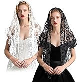 2 Pcs Mantilla Catholic Chapel Veils, Triangle Veil Cathedral Head Covering Triangle Lace Tulle Scarf Covering for Women Latin Mass Veils Church Headband Floral Headwrap for Wedding Bridesmaid