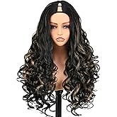 SOKU Curly V Part Wig for Black Women Highlight Blonde Bouncy Curly Half Wig 22 Inch Upgrade U Part Synthetic Hair Wigs Gluel