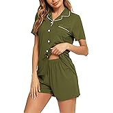 Roojaa Womens Pajama Set Short Sleeve Button Down Pjs Soft 2 Piece Classic Sleepwear