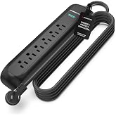 Monster Surge Protector Power Strip, 6 Outlet, 300 Joules, 120V/15A, 15 ft Extension Cord with Right Angle Plug, On/Off Switch, LED Indicators, Black