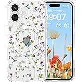 RALEAVO for iPhone 17 Case Compatible with MagSafe Clear Floral Cover with Flower Branch Pattern for Girls Women Slim Cute Hard Back Shockproof Phone Case for iPhone 17,Transparent