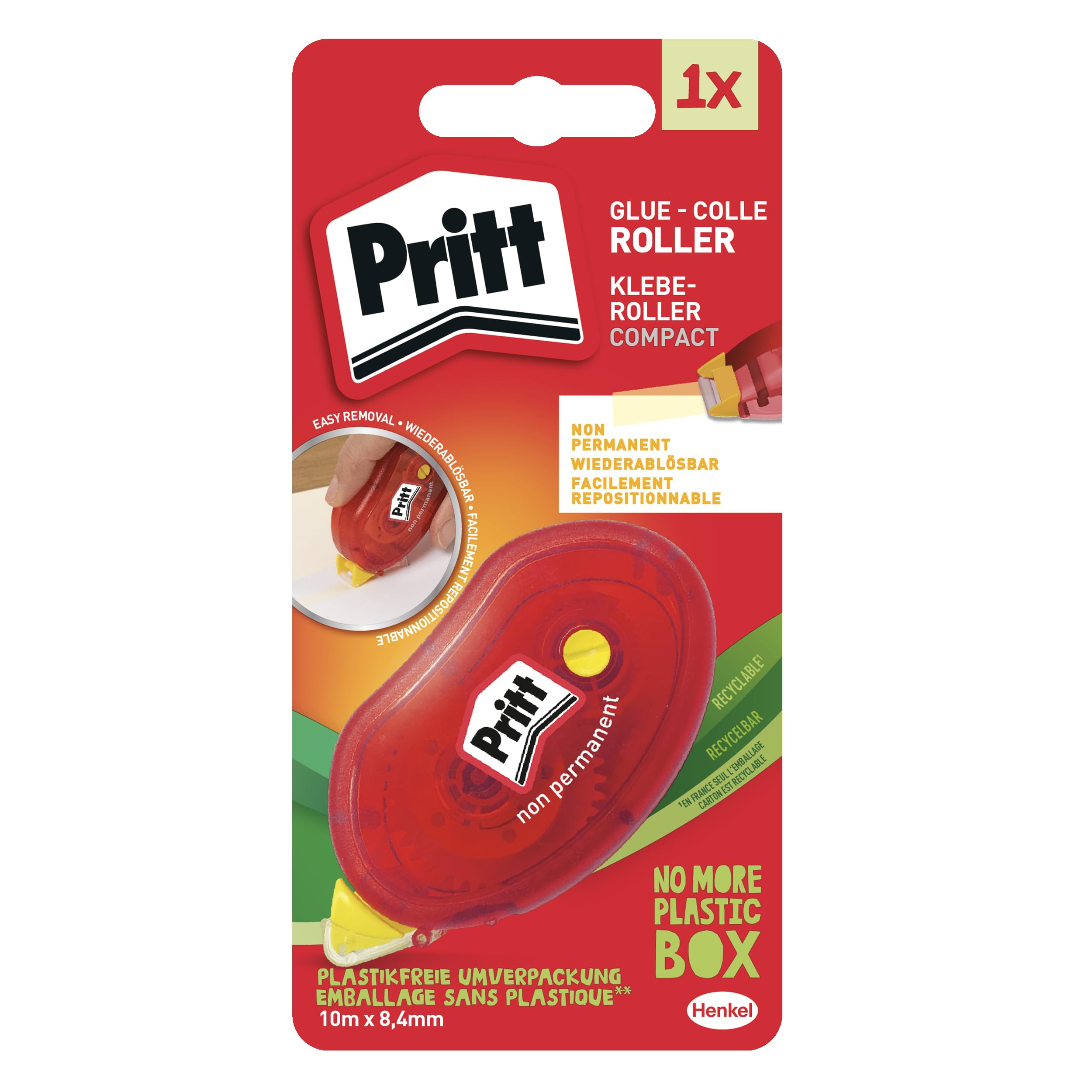 PRITT Roller de Colle Compact, Colle repositionnable, résultat Ultra propre - 10 m de Bande, largeur 8,4 mm