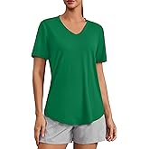 PINSPARK Soft Workout Tops for Women Short Sleeve V Neck Moisture Wicking UPF 50+ Sun Protection Quick Dry Gym Shirts