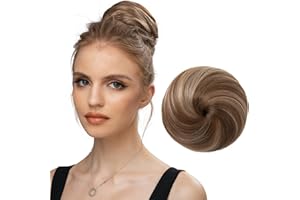 SARLA Fake Hair Buns Extensions Drawstring Ballet Bun Synthetic Donut Chignon Updo Hairpieces for Women Girls Lady Medium Brown/Ash Blonde 1 Piece