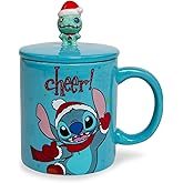 Disney Lilo & Stitch Holiday Cheer Ceramic Mug With Lid | Large Coffee Cup For Espresso, Caffeine, Tea