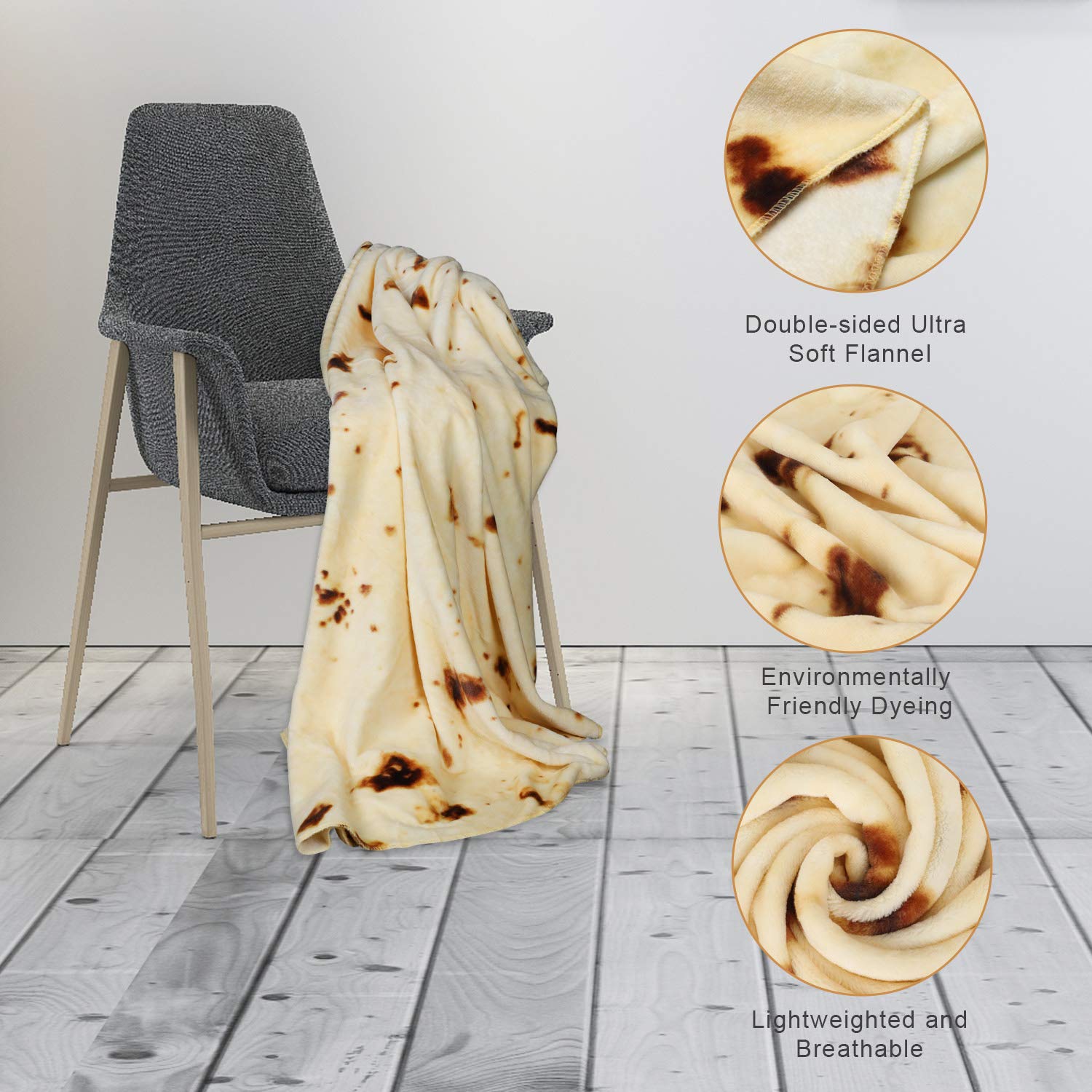 Sivio Burritos Tortilla Blanket with Dual Sided Pattern, Soft and Plush