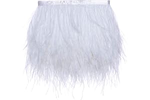 AWAYTR Ostrich Feather Trim Fringe - Satin Ribbon Dress Sewing Crafts Costumes Decoration Pack of 2 Yards (White)