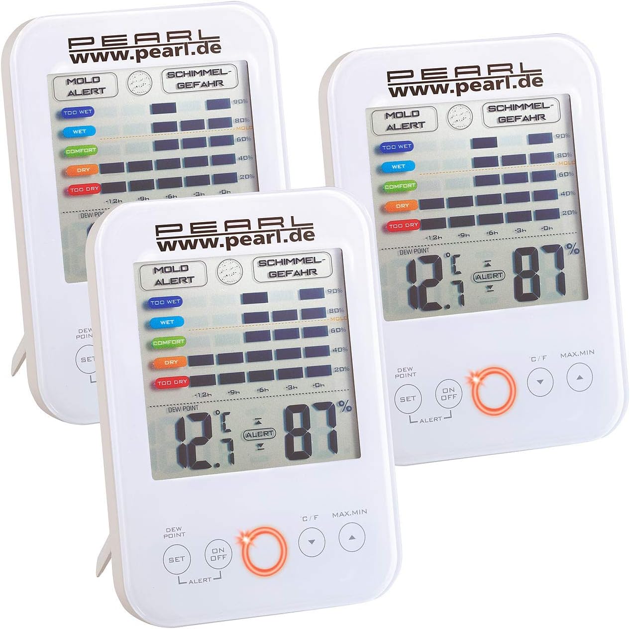 PEARL Hydrometer 3erSet DigitalHygrometer/Thermometer mit Schimmel