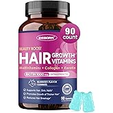 ZEBORA Hair Growth Vitamins with Biotin, Keratin & Collagen - Biotin Gummies with Beauty Support Blend for Hair, Skin & Nails - Vegan Hair Vitamins for Women & Men - 90 Blueberry Gummies, Non-GMO
