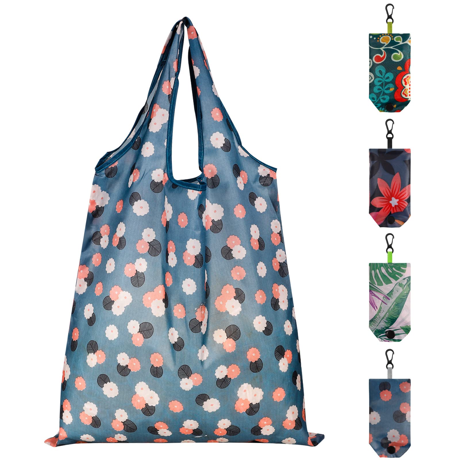 QINREN 4pcs Reusable, Foldable,Washable Grocery Bags Foldable in a Pouch Eco Tote Shopping Bag Groceries Tote Bags for Daily Shopping Loading