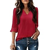 siliteelon Women Dressy Casual Blouse 3/4 Sleeve Tops V Neck Office Work Shirt Classy Ladies Clothes Spring 2026 Trendy