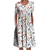 Kubsid Summer Dresses for Women 2026 Casual Short Sleeve Knee Length T-Shirt Dress Loose Swing Boho Midi Dress with Pockets
