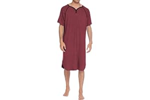 Ekouaer Sleepwear Men's Nightshirt Short Sleeve Pajamas Comfy Big & Tall Henley Sleep Shirt M-XXXL