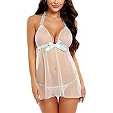 Avidlove Lingerie for Women Lace Babydoll Chemise Negligees Sexy Exotic Nightgowns Halter Nighties Sheer Mesh Nightwear