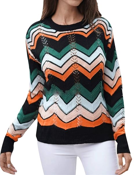 Amazon.com: MIEDEON Womens Pullover Jumper Crewneck Rainbow ...