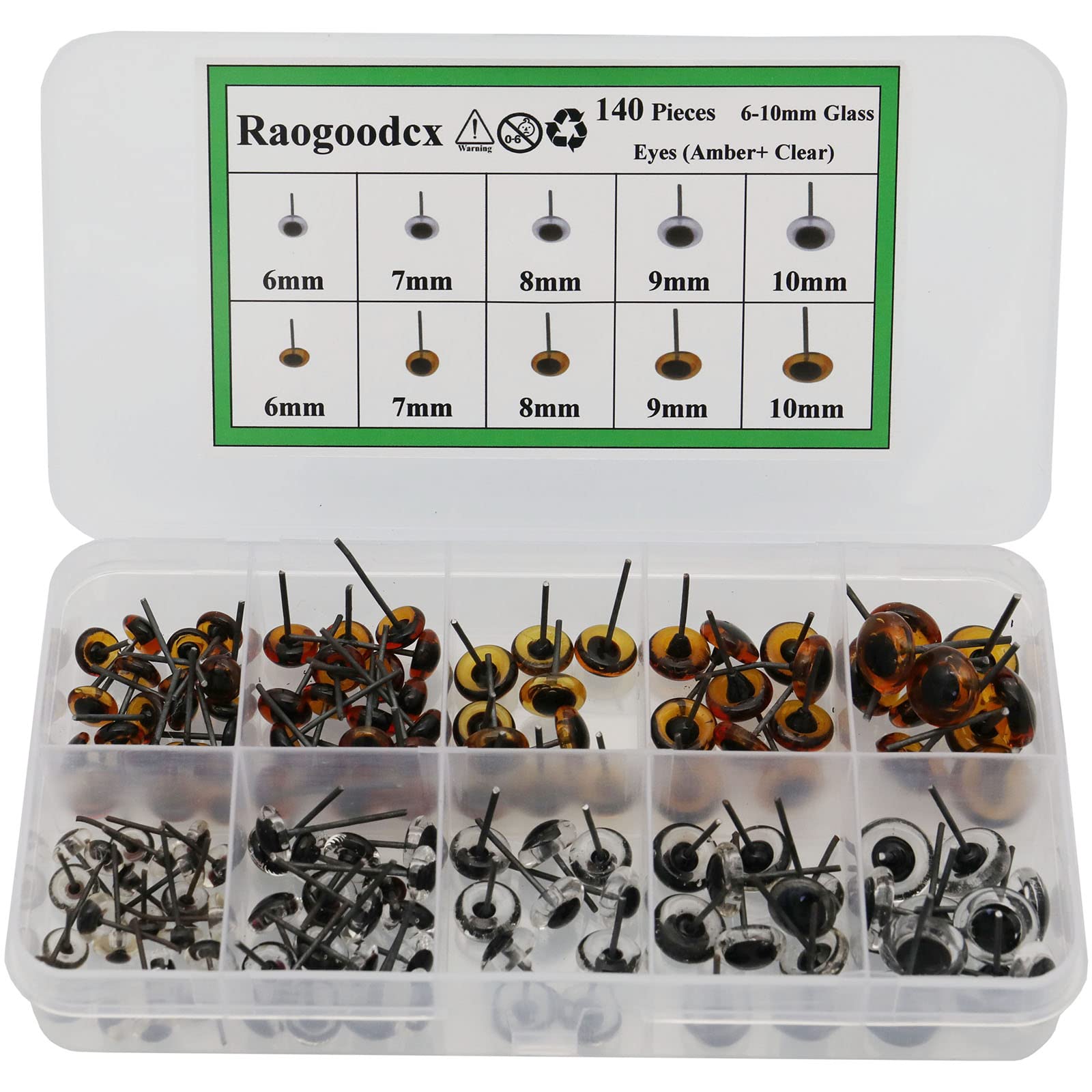 140Pcs Needle Felting Eyes 6-10mm Mini Glass Amber with Clear Eyes Kits for Toy Teddy Puppets Dolls Wool Felting Crafts