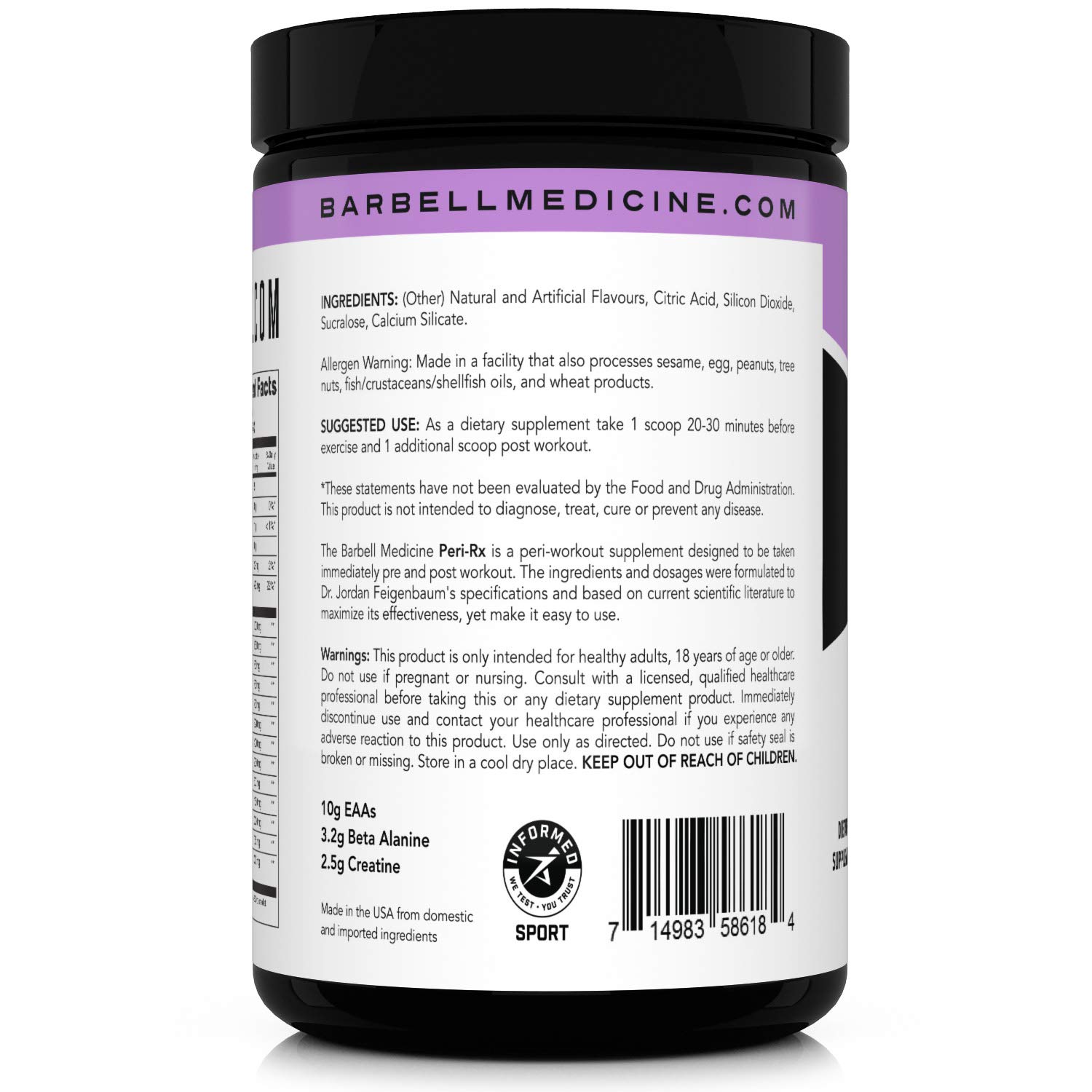 Barbell Medicine, PeriRx Post & PreWorkout Powder with Caffeine, BCAA