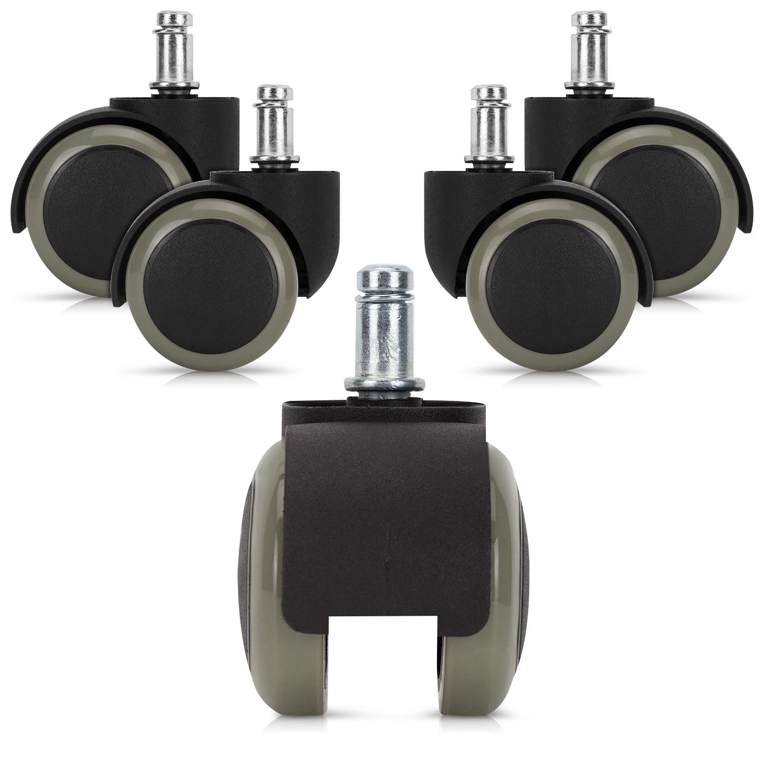 kwmobile Office Chair Wheels 10mm - Pack of 5 Furniture Castors 50mm Diameter Replacement Wheel Casters for Wooden, Laminate, Tile Floors - Grey