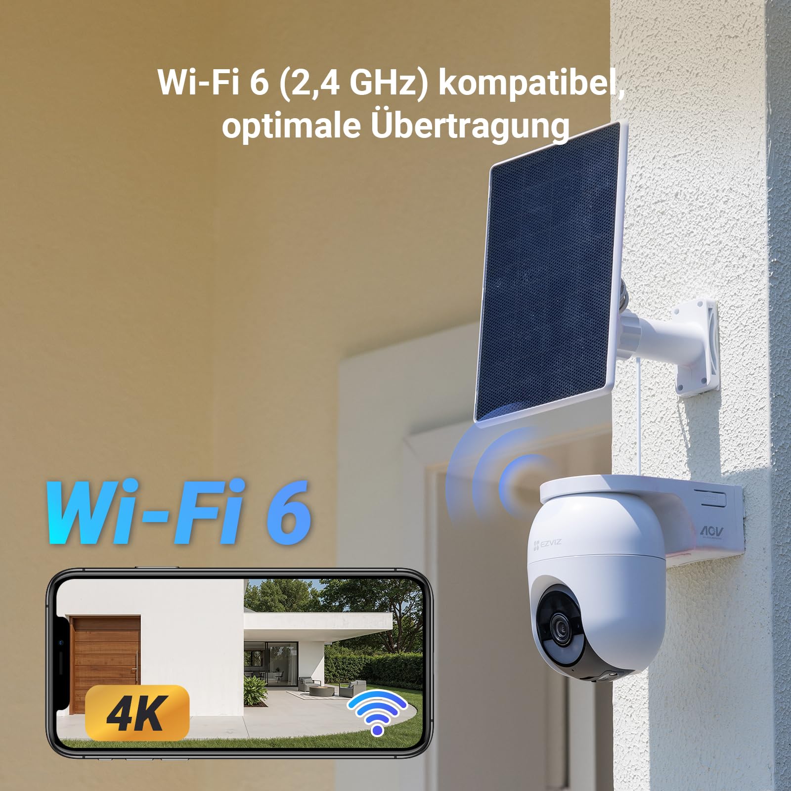 EZVIZ 6MP PTZ Überwachungskamera Aussen Akku, Kabellose WLAN-Außenkamera, 360° Überwachung, Farbnachtsicht, KI Personen- und Fahrzeugerkennung, 2-Wege-Audio, CB8 Lite 6MP + 5W Solarpanel 7