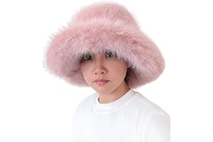 Lina & Lily Oversized Winter Faux Fur Bucket Hat for Women - Long Pile Fur Wide Moldable Brim